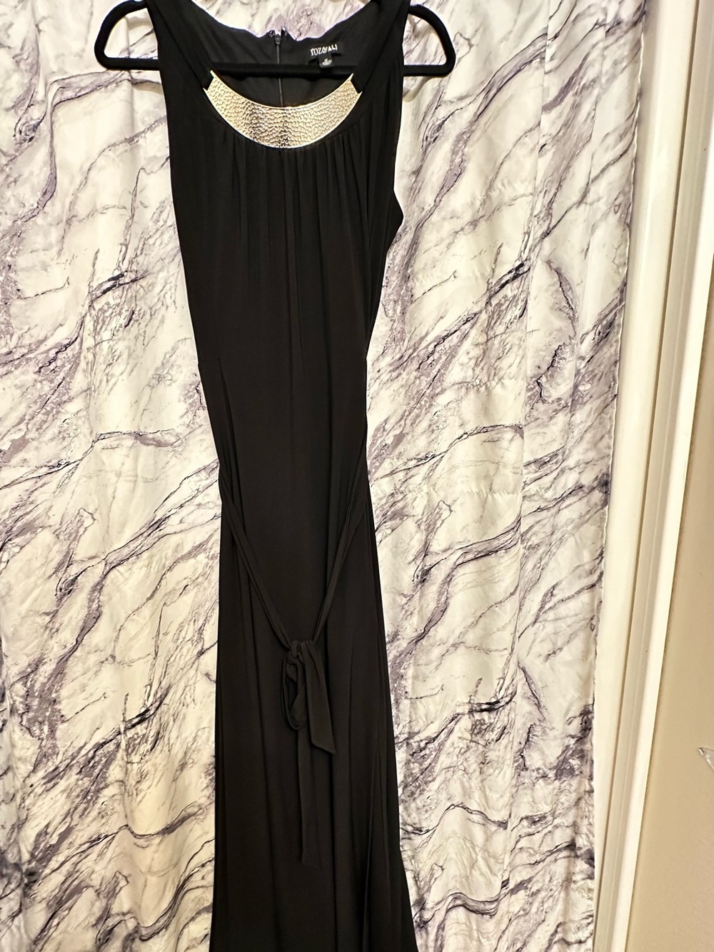 Roz & Ali Black Maxi Dress with Silver Accent Neckline